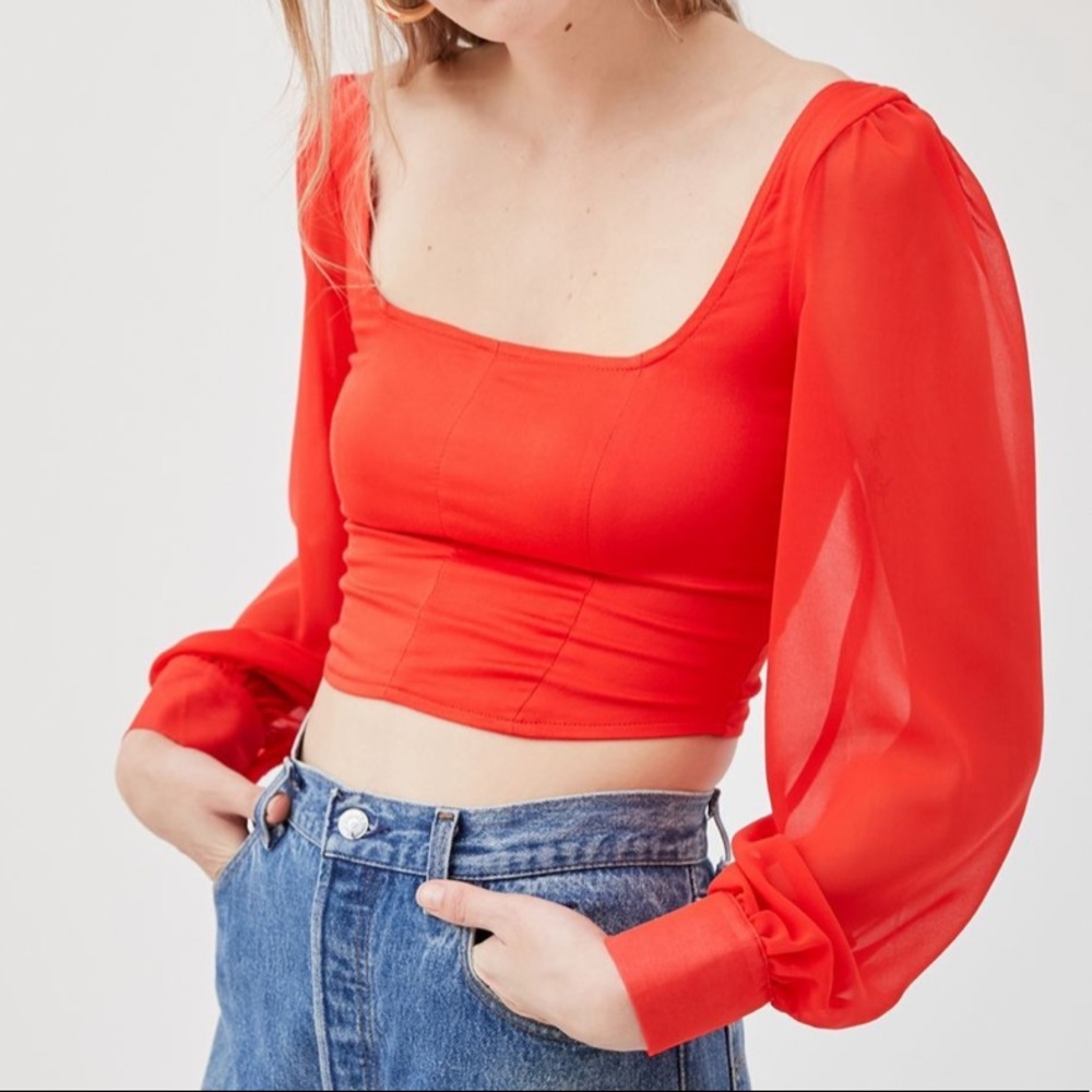 URBAN OUTFITTERS lena sheer sleeve square neck top